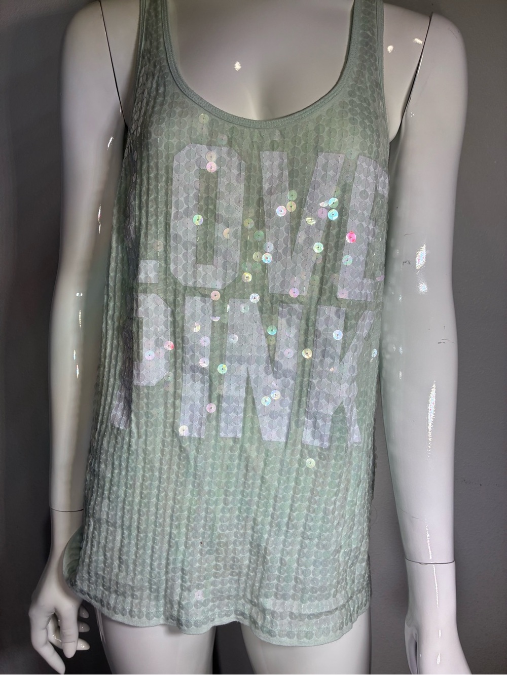 Victoria's Secret Mint Sequin 'LOVE PINK' Tank Top